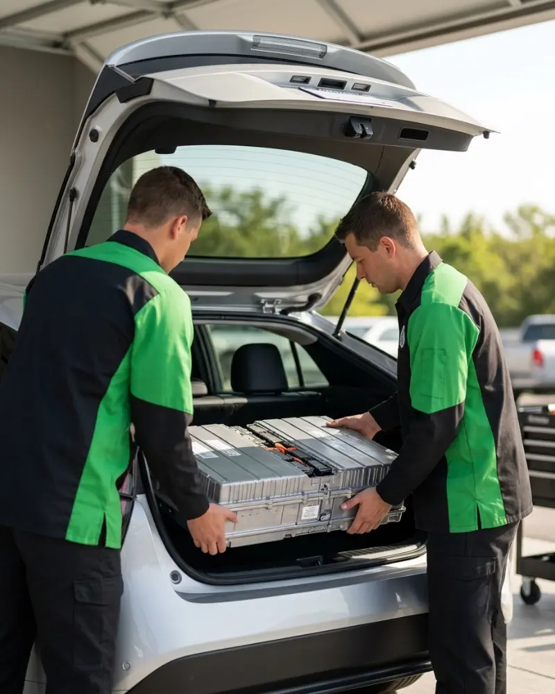 Technician installing a hybrid battery pack